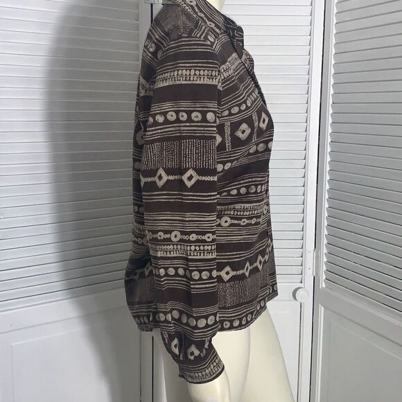 Vintage TanJay Brown Aztec Tribal Button Down Womens Top sz 10 - Picture 6 of 10